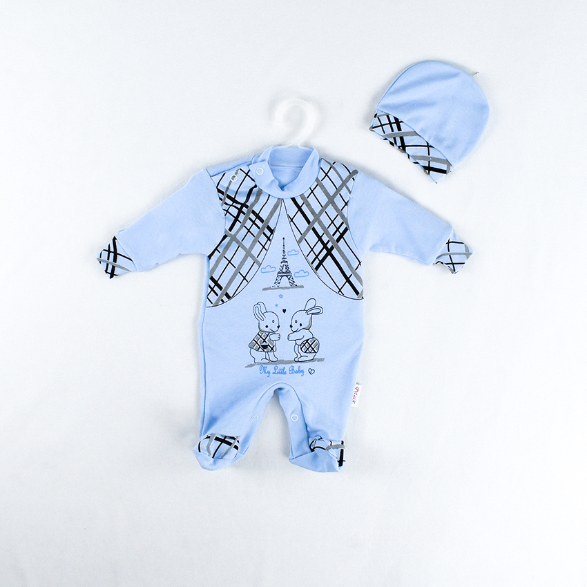 KONTAKT - Grenouillère bébé avec bouton rayé bleu & blanc - Drest
