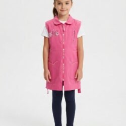 TABLIER D ECOLE FILLETTE ROSE6-12ANS